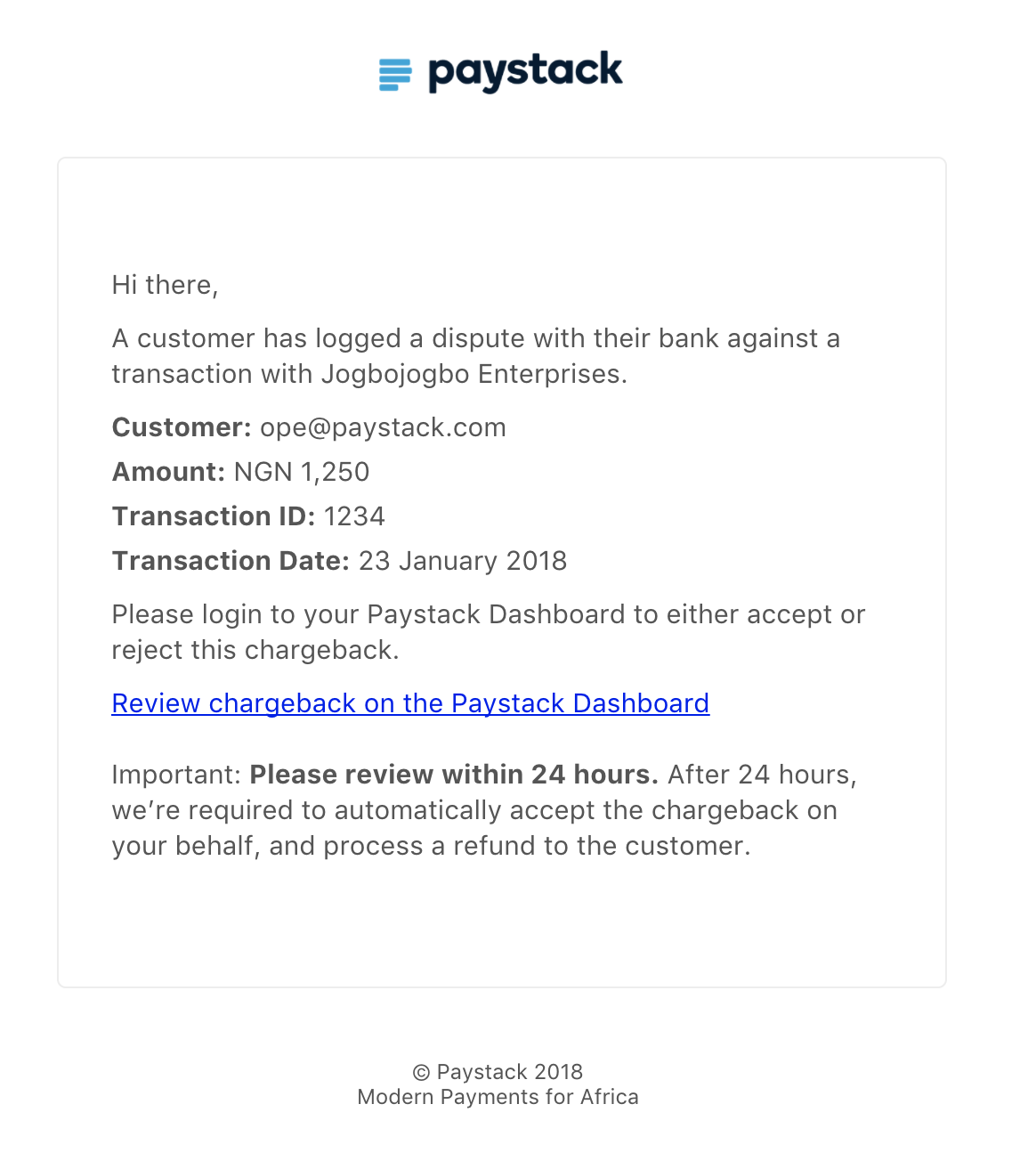Chargeback email