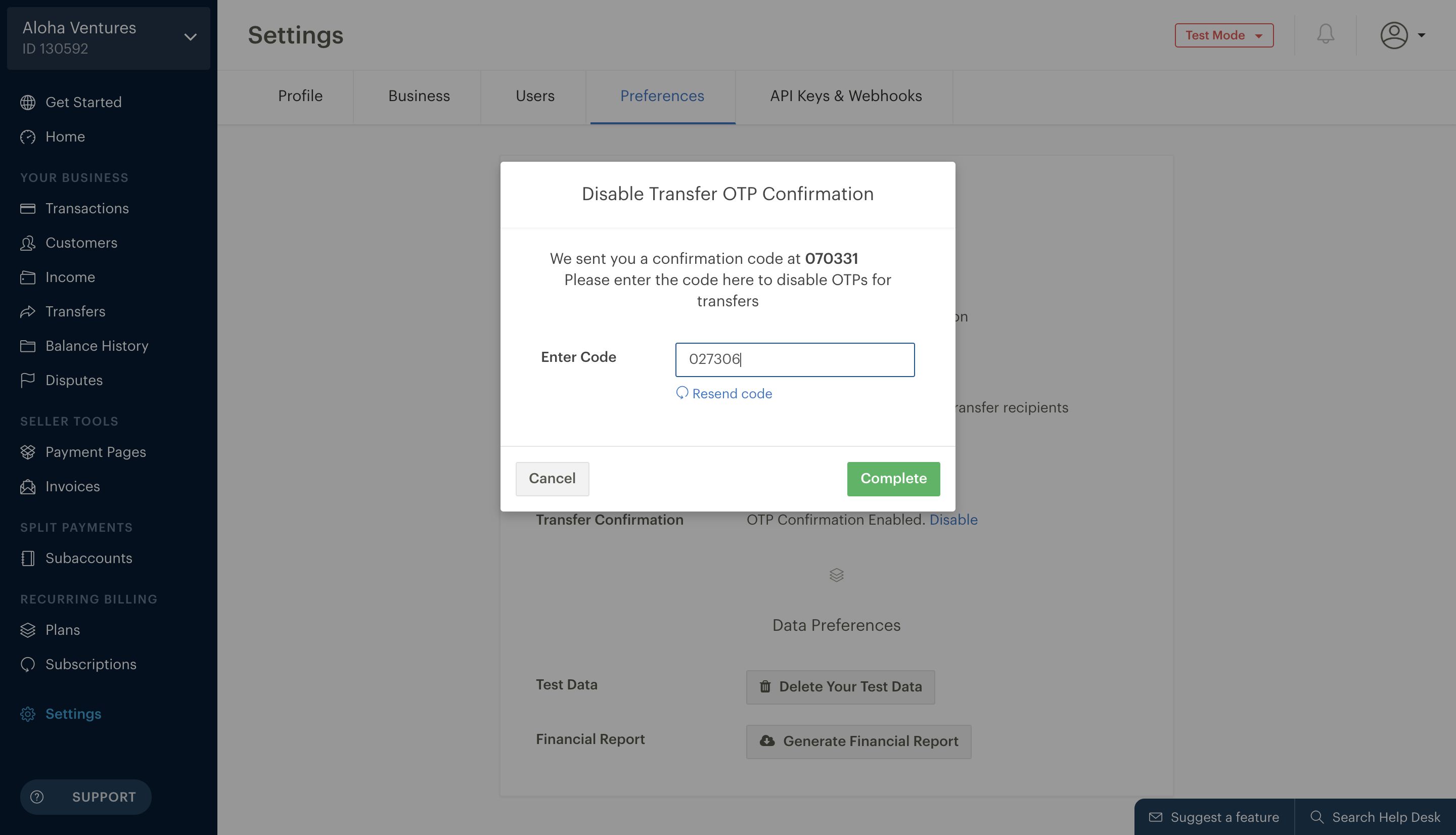 disable OTP